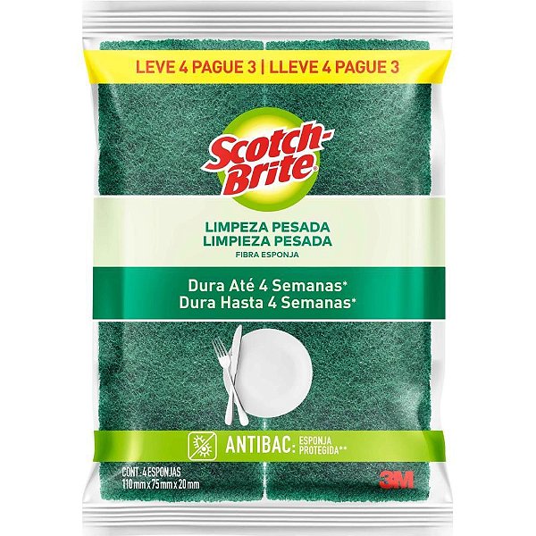 Esponja para Limpeza SCOTCH-BRITE Cozinha - VERDE/AMARELO - Bloco com 4