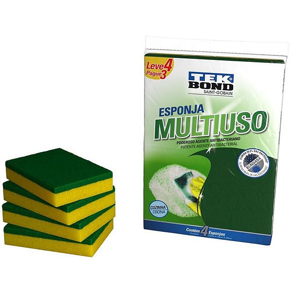 Esponja para Limpeza Multiuso VD/AM PACK com 04 BLCOM 04