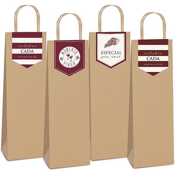 Embalagem para Garrafa 35X13X8CM KRAFT com ALÇA Celebraca - Pacote com 10