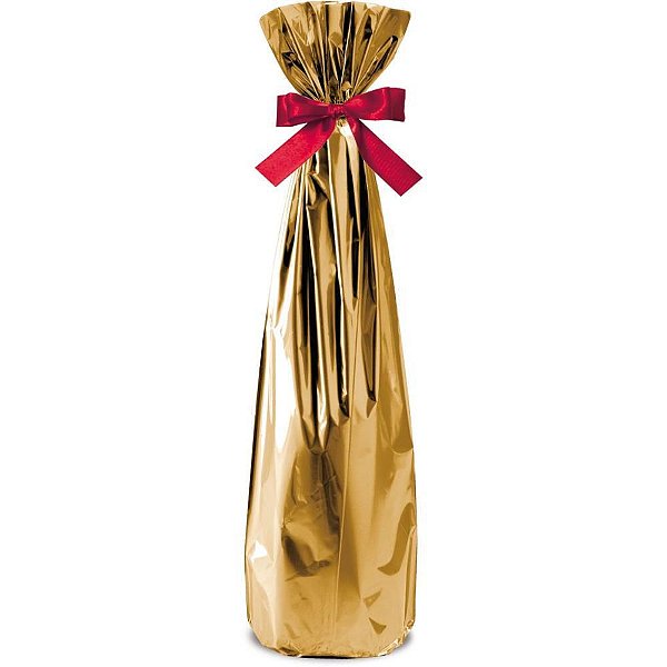 Embalagem para Garrafa 15X44CM Saco Metalizado Dourado - Pacote com 50 Unidades
