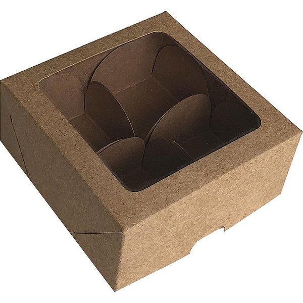 Embalagem para Doces KRAFT 9,2X9,2X3 4 Unidades PCT com 10