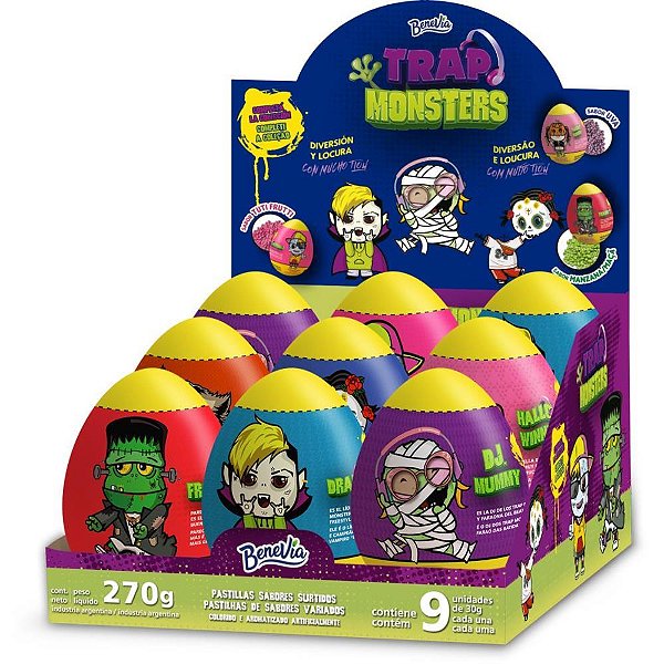 Doce TRAP Monsters OVO com Pastilha 270G - Pacote com 9 Unidades