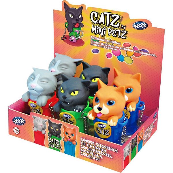 Doce Mini CATZ 260G DPCOM com 6 Chaveiros de Gatinho Colecionáveis com Pirulito 10G