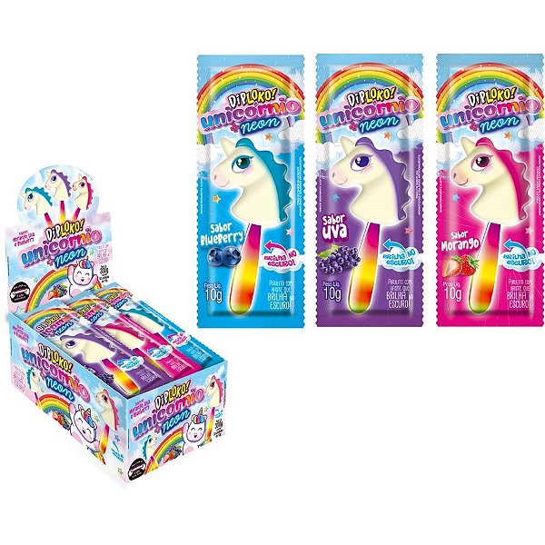 Doce DIP Loko Neon Unicórnio - Pacote com 30 Unidades