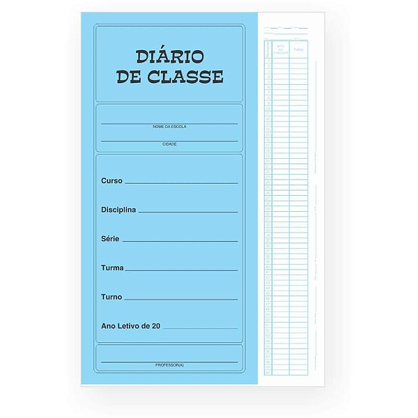 Diário de Classe Mensal 12 Folhas Pacote com 50 - 15CM X 32CM