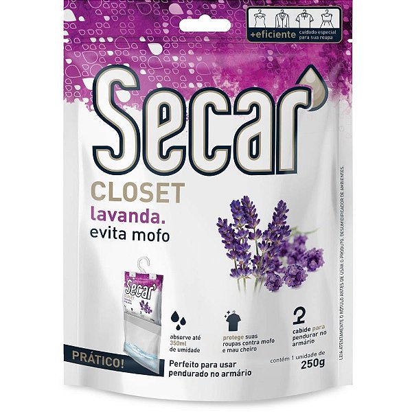 Desumidificador Secar Closet Lavanda 250G com Cabide