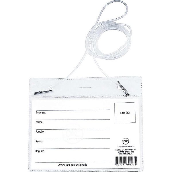 Crachá com Cordão PVC 11,5X7,5CM (0,15) - Pacote com 50