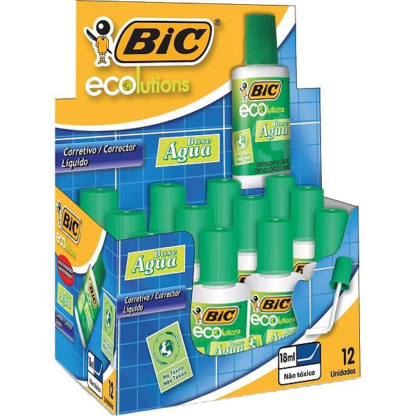 Corretivo Líquido Ecolutions Base água 18ML BIC - Caixa com 12