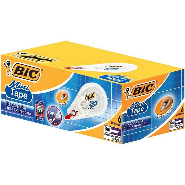 Corretivo em Fita BIC Mini Tape 6M Caixa C/ 6 Unidades