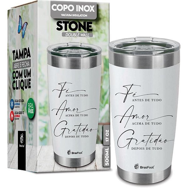 Copo Térmico Stone FE AMOR e GRATIDÃO500ML