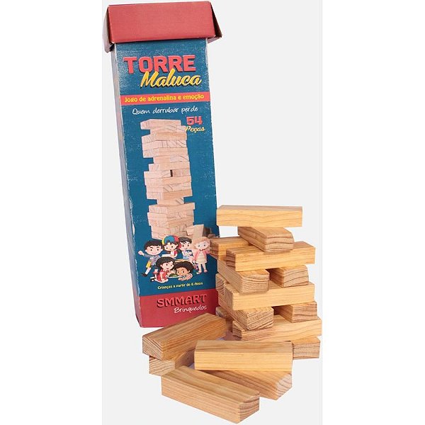 Brinquedo Educativo Jogo da Torre 54 Peças Madeira