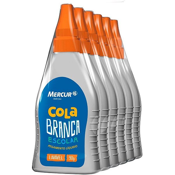 Cola Escolar Mercur 90G - Pacote com 06 Unidades