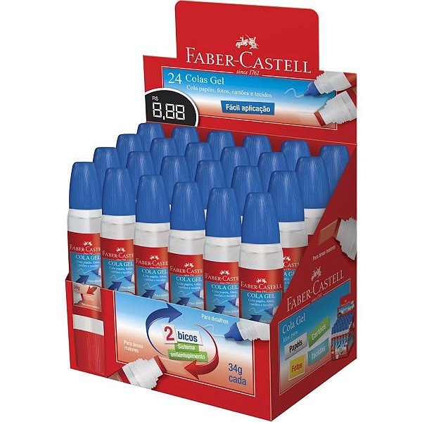 Cola Escolar GEL 34G com Dois Bicos Aplicadores - Display com 24 Unidades