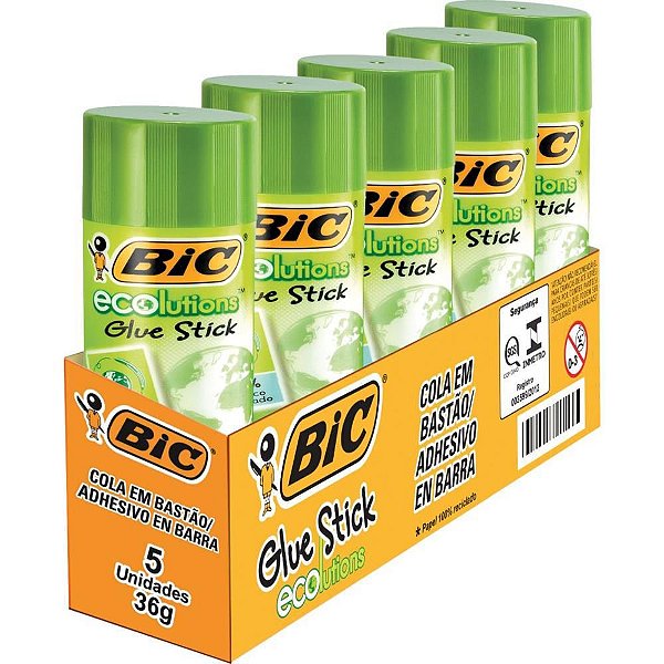 Cola em Bastão Ecolutions BIC 36G - Pacote com 5 Unidades