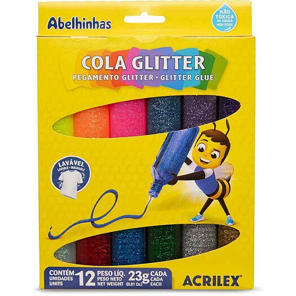 Cola com Glíter Estojo com 12 Cores 23G - Pacote com 3 Unidades