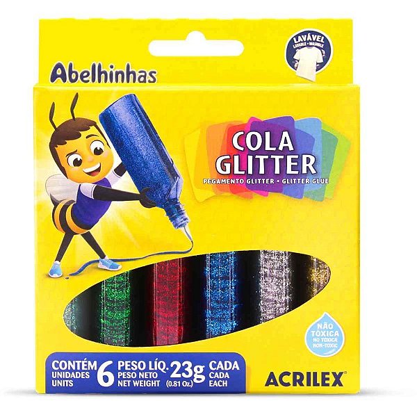 Cola com Glíter Estojo com 6 Cores 23G Pacote com 6