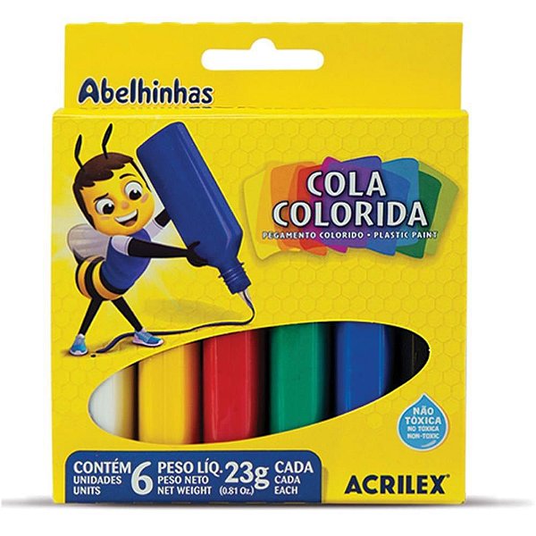Cola Colorida Escolar Estojo com 06 Cores 23G