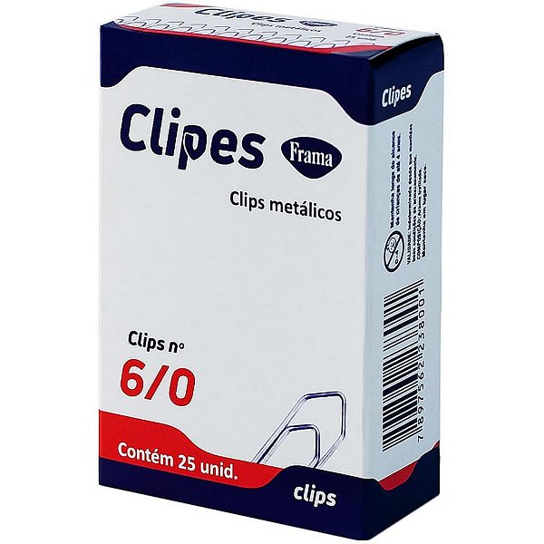 Clips Galvanizado AÇO 6/0 com 25 Unidades - Caixa com 10