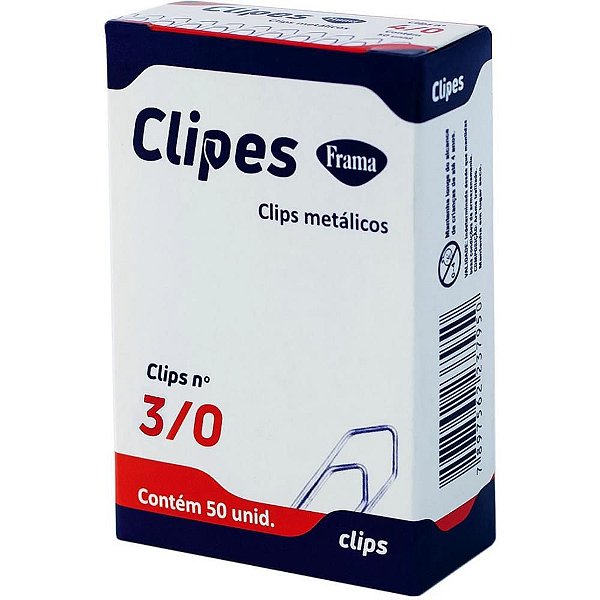Clips Galvanizado AÇO 3/0 com 50 Unidades - Caixa com 10