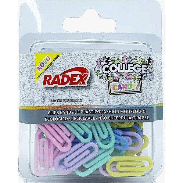 Clips Colorido Plástico CANDY N2 com 100 Unidades
