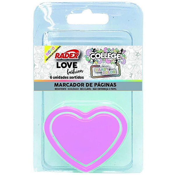 Clips Colorido Marcador de Página Love CANDY com 6 Unidades