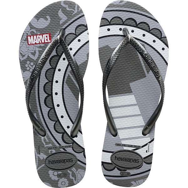 Chinelo Havaianas SLIM Marvel 37/38 Cinza AÇO