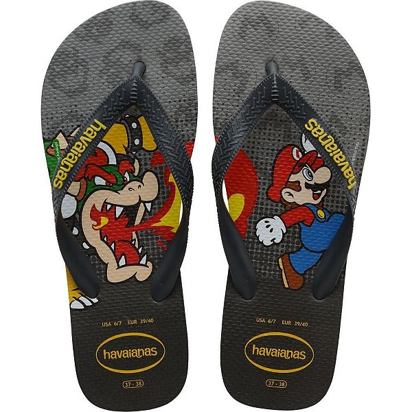 Chinelo Havaianas Licenciado Mário BROS 37/8 Cinza ACO
