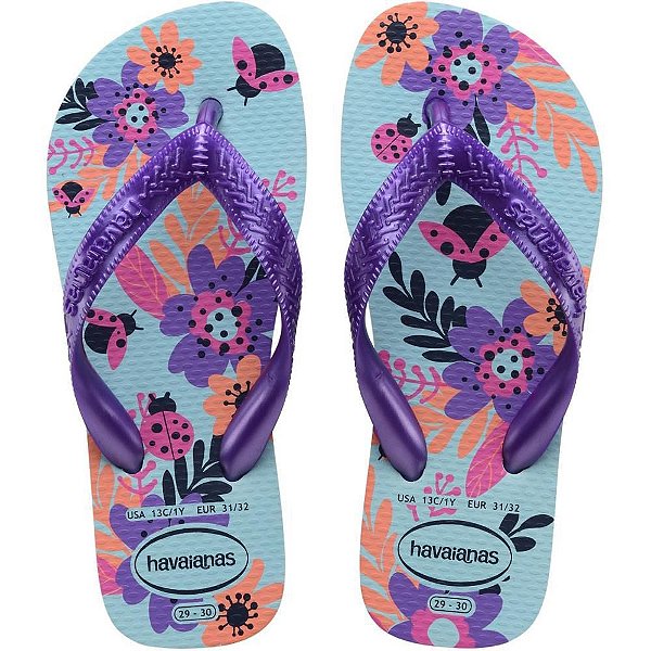 Chinelo Havaianas Infantil KIDS Flores 25/6 Azul Water