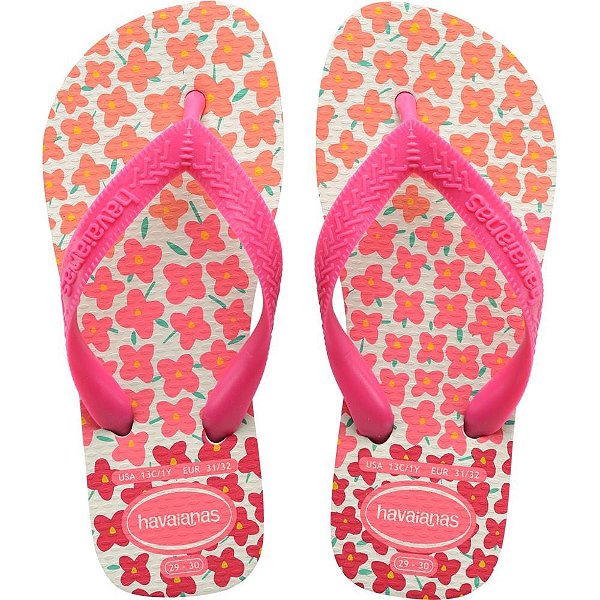 Chinelo Havaianas Infantil KIDS Flores 23/24 BRANCO/ROSA
