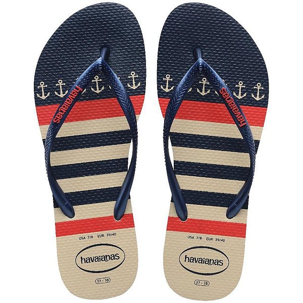 Chinelo Havaianas Feminino SLIM Nautical 37/38 Marinho