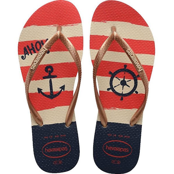 Chinelo Havaianas Feminino SLIM Nautical 35/36 Rose GOLD