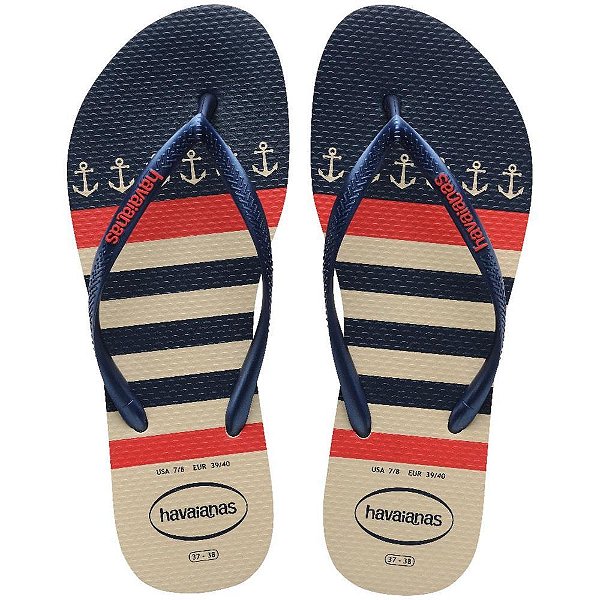 Chinelo Havaianas Feminino SLIM Nautical 35/36 Marinho