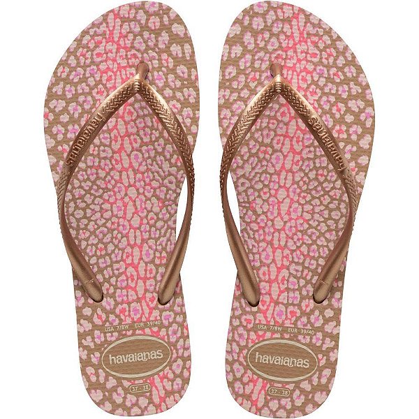 Chinelo Havaianas Feminino SLIM Animals 39/40 Rose GOLD