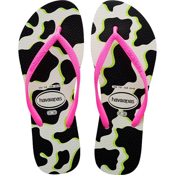 Chinelo Havaianas Feminino SLIM Animals 35/6 BRANCO/ROSA