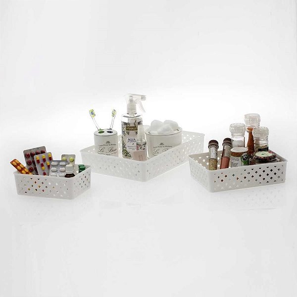 Cesta Organizadora Rattan com 3 Peças Branco