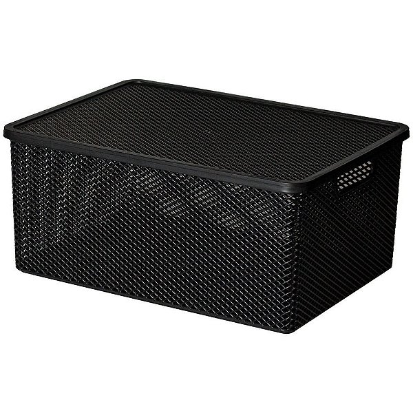 Cesta Organizadora Linea 36X26X16CM Preta com Tampa