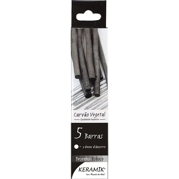 Carvão para Desenho Vegetal Natural 3-6MM - Caixa com 5