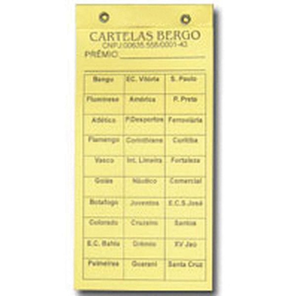 Cartela de Rifa com 30 Times - Pacote com 50 Cartelas