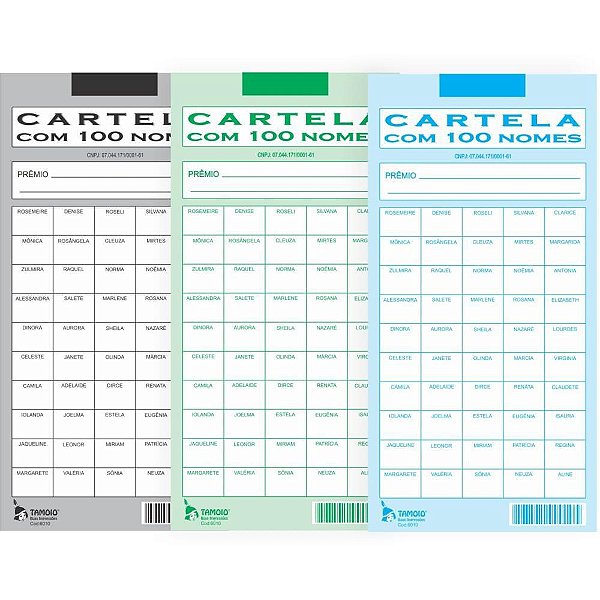 Cartela de Rifa com 100 Nomes – Pacote com 50 Cartelas