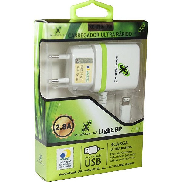 Carregador de Parede ULTRA Rápido LIGHT 8 Pinos 2.5A com 1 Entrada USB Anatel