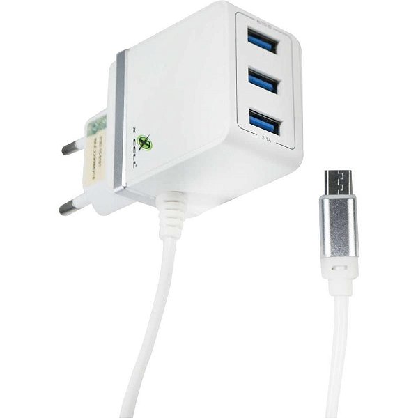 Carregador Celular de Parede Micro V8 3 Entradas USB 5.1A