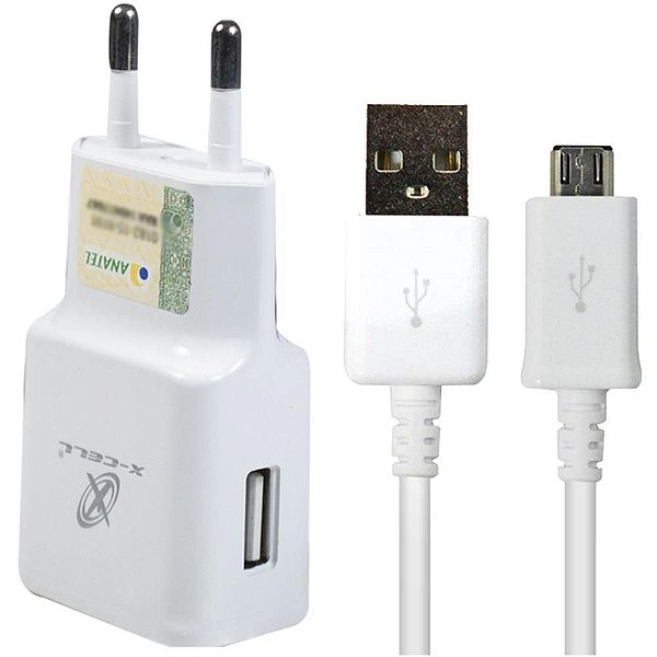 Carregador de Parede 2 em 1 com Cabo Micro USB 2A