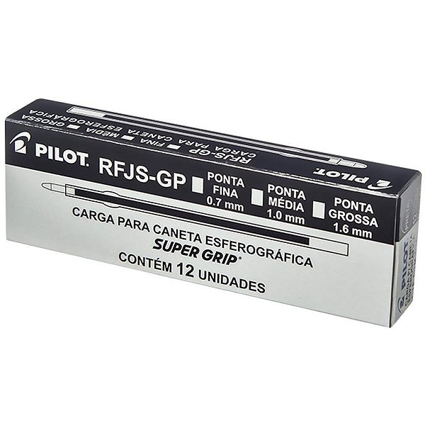 Carga para Caneta Pilot RFJS-GP 1,0MM Preta – Caixa com 12 para Super GRIP