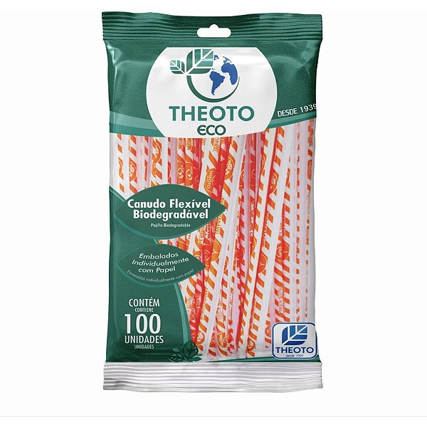 Canudo Biodegradável 6X21CM Flexível Embalado Individualmente - Pacote com 100