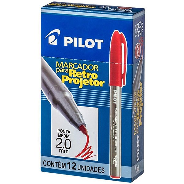 Caneta Retroprojetor 2.0MM Marcador Vermelho - Caixa com 12 Unidades