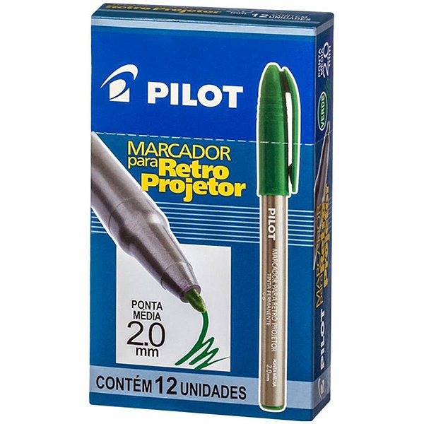 Caneta Retroprojetor 20MM Marcador Verde - Caixa com 12 Unidades