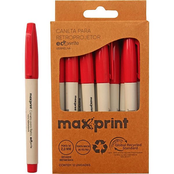Caneta Retroprojetor 2.0MM Ecowrite Vermelha - Caixa com 12