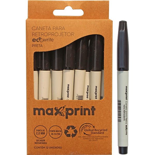 Caneta Retroprojetor 2.0MM Ecowrite Preta Caixa com 12
