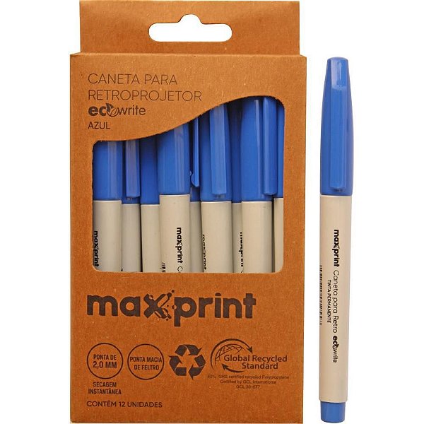 Caneta para Retroprojetor Maxprint Ecowrite Azul - Caixa com 12
