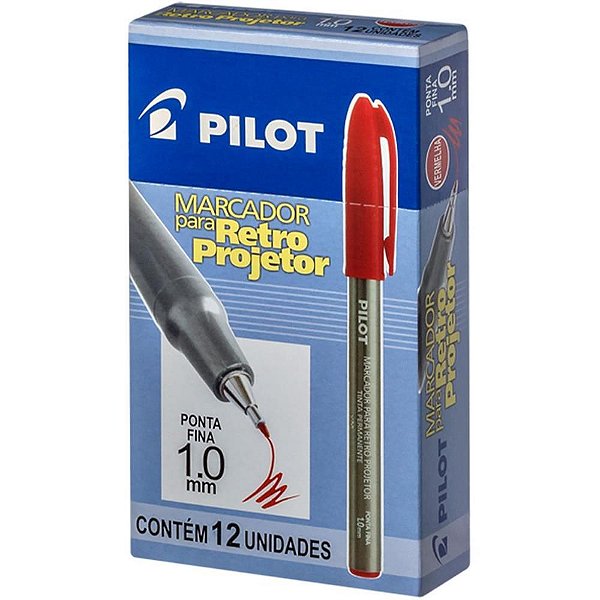 Caneta Retroprojetor 1.0MM Marcador Vermelho - Caixa com 12 Unidades